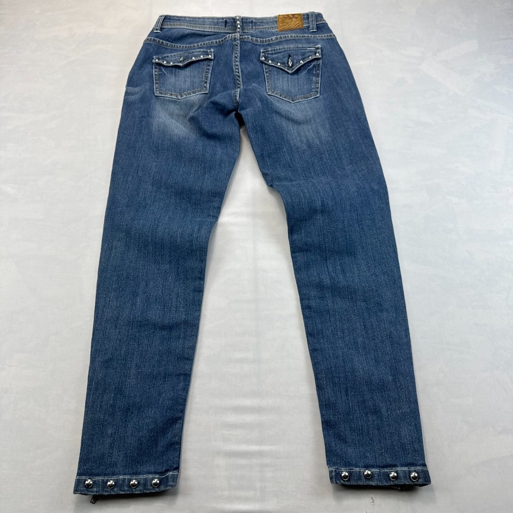 Apple Bottoms Skinny Jeans Womens 7/8 Blue Denim Skinny Jeans Studded Ankle Zip - Picture 2 of 6
